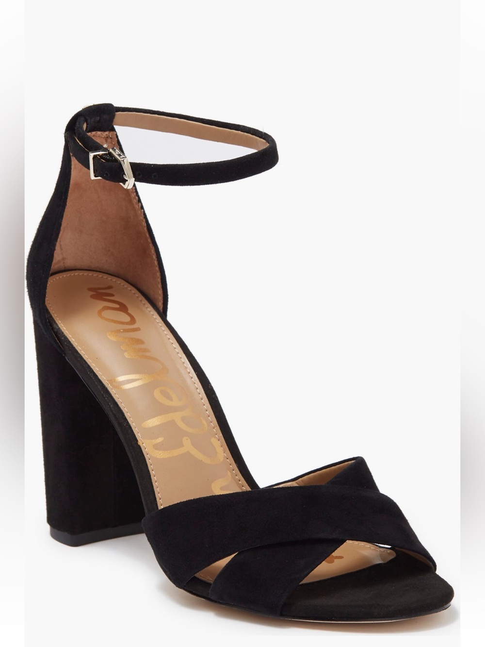 Sam Edelman Black Suede Block Heel Ankle Strap Sandals